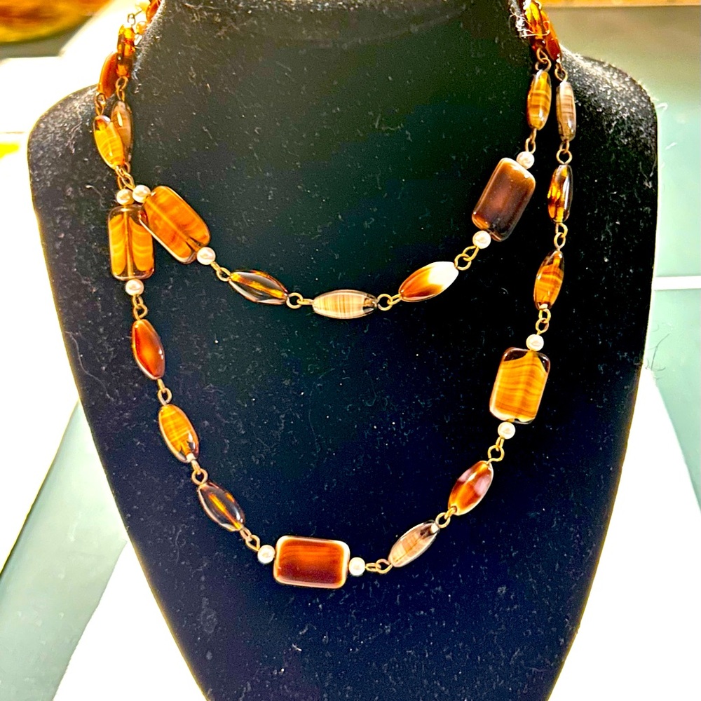 Vintage Amber-Toned Beaded Necklace